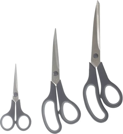 5Five Huishoud en keuken scharen - set van 3x stuks - grijs - 25/21 en 14 cm - rvs metaal/kunststof - voedsel geschikt