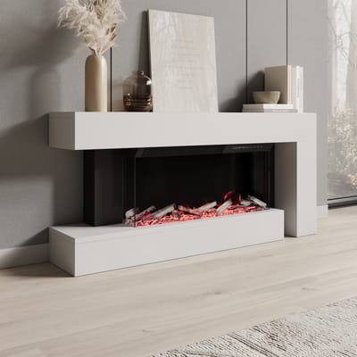 Meubella - Jumea - Elektrische sfeerhaard - Wit - 120x23x56 cm