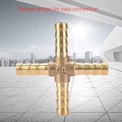 Dailygoods - 4-weg T messing slangconnector - Cross Barbed stekker - 5 stuks - 6 mm - Slangaansluiting - Geschikt voor lucht water olie gas brandstof