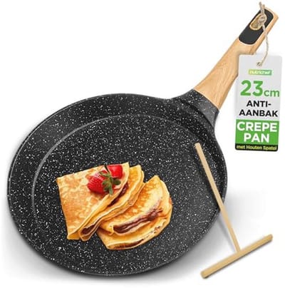 Non-Stick Crepe Pan 9.45" met Houten Spreader - Duurzaam en Afwasmachine Bestendig