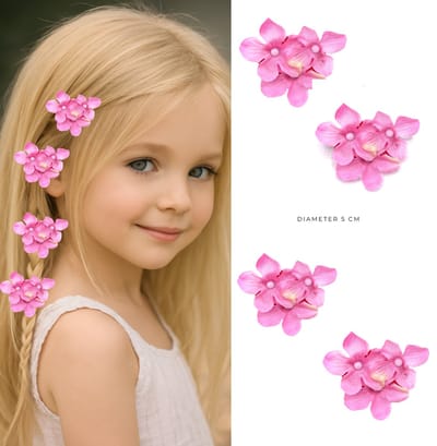 6 x Kleine Tai Dai Haar Bloemen Clicks van textiel diameter 5 cm - Valentijn - cadeautje - haarclip - haarschuifje - gala en bruiloft - haarmode - bloemetjes - moederdag - verjaardag - huwelijk - haarspeld - kinderen