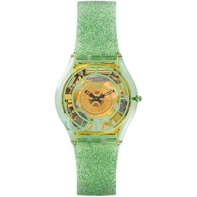 Swatch Quartz Uurwerk 30M Waterbestendig Horloge 34Mm Holle Wijzerplaat Kunststof Kast Siliconen Band Unisex horloges SFG106 Emerald Green beige