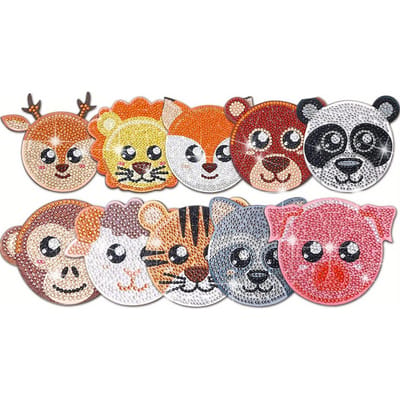 10 stuks Levendige 5D Diamantschilder Onderzetters Set - Warmte-isolatie, Cartoon Dieren Patroon Ontwerp, Kopjesmat, Perfect Cadeau-idee voor Vrienden en Familie 10pcs