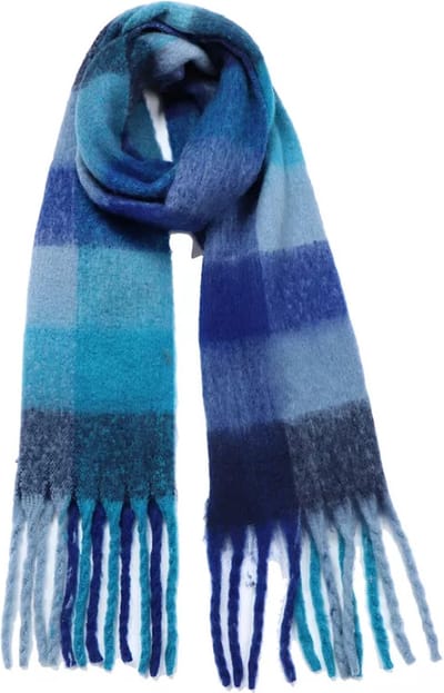 Oversized Geruite Sjaal Dames - Extra Zacht & Warm - Luxe Deken Sjaal met Franjes - Urban U - Ocean Blue