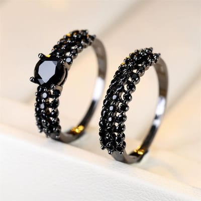 s/ensemble Anneaux Set Cristal Noir Antique Zircon Pierre Ronde Pour Femmes Vintage Métal Noir Alliances Bijoux de Mariage Cadeaux 8 black
