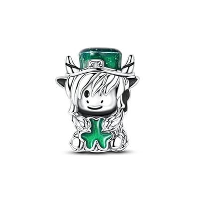 Fler® | Bedel | Past op populaire bedelarmbanden (standaard - 3mm) | St. Patrick’s Day Koe met Klaver | Hangbedel Charm | 925 sterling zilver | Groene Emaille | Armband Kraal | Valentijnsdag Cadeau | Sinterklaas kado |Kerstcadeau |Verjaardagsgeschenk