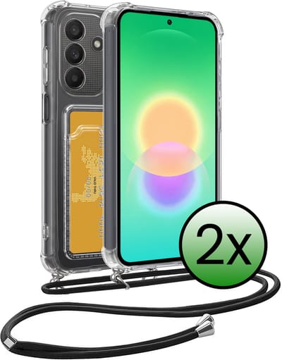 Hoes Geschikt voor Samsung A27 Hoesje Pas Houder Shock Proof Case Hoes Met Koord - Hoesje Geschikt voor Samsung Galaxy A27 Hoes Met Telefoonkoord Pasjeshouder Cover - Transparant - 2 Stuks
