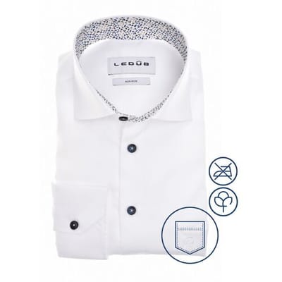 Ledûb Overhemd Uni Color Pure Cotton Non-Iron Wit-Bruin / male