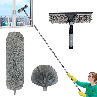 Telescoop Plumeau Set - Stofverwijderaar Uittrekbaar - Hoge Oppervlakken Reinigen - Inclusief 3 Gespecialiseerde Koppen - Tot 430 cm