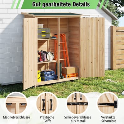 COSTWAY Tuinkast van hout, gereedschapsschuur met waterdicht asfaltdak, afneembare planken en afsluitbare deuren, tuinhuis, outdoor tuinhuis voor tuin, terras, gazon, 140 x 51 x 163 cm