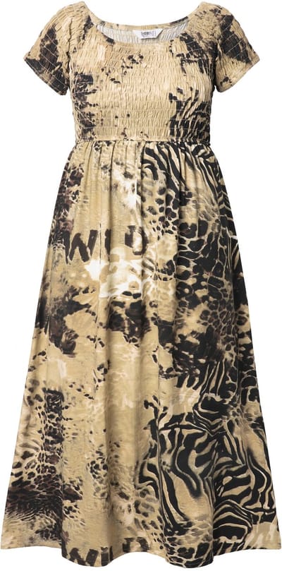 Angel of Style - Dames - Maxi-jurk A-lijn jersey leo gerimpelde borst - Champagnebeige - Maat 52