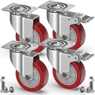 Allecto- Meubelwielen - Draaibare zwenkwielen - Tot 600 kg - Set van 4 - PU rubber - Zilver.
