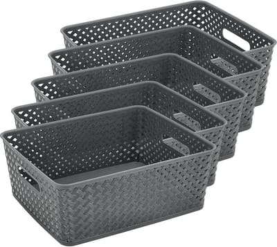 Opbergmand Set van 5 – ±12 Liter per Mand – Opbergmand Speelgoed Kinderkamer – Keukenkast Organizer – Kledingkast Organizer – Kast Organizer – Opbergdoos Grijs – 35,3 x 29,5 x 13,3 cm