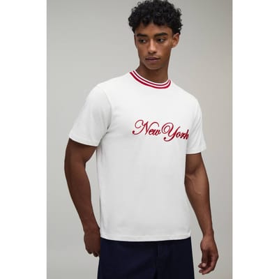 Regular Fit New York Hi-Build Embroidered T-Shirt | Ecru | Size Small