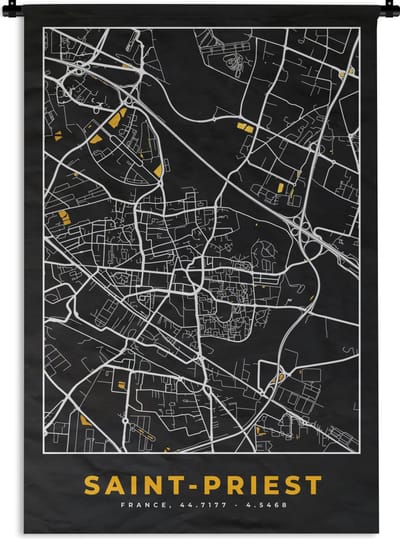Wandkleed - Wanddoek - Kaart - Plattegrond - Frankrijk - Saint-Priest - Stadskaart - 120x180 cm - Wandtapijt