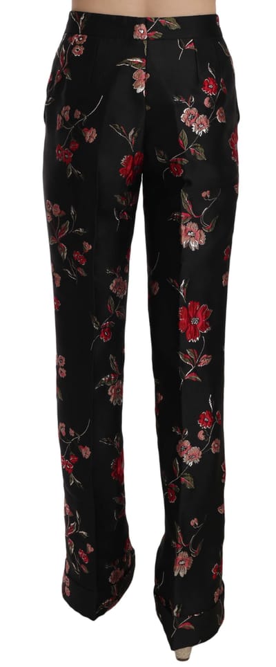 Dolce & Gabbana Bloemenprint Zwarte Bootcut Broek