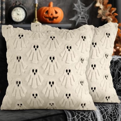 2 Stuks Halloween Kussenhoezen 45x45cm Pluche Schattige Geest Decoratieve Kussens voor Herfst en Winter, Perfect voor Sofa en Beddecoratie