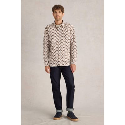 White Stuff Large Dandelion Printed Shirt Natural Multi Maat: L | Casual Overhemden Outlet | Heren | Beige
