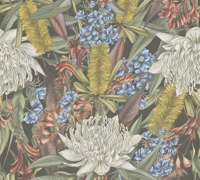 KLEURRIJKE BLOEMEN BEHANG | Floraal - Zwart Groen Blauw Rood - Living Walls Drawn Into Nature