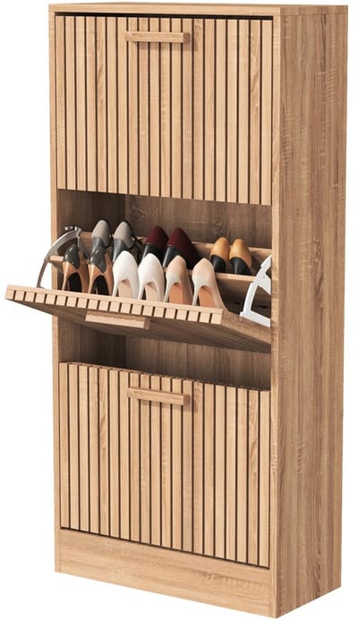 Golaro Schoenenkast - Schoenenrek - Schoenenrek hout - Schoenenkast hal - 3 Opklapbare Laden, Smalle Schoenenrek voor Entree/Hal