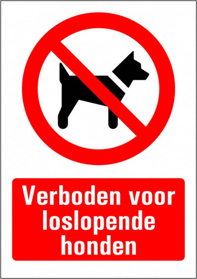 Verboden voor loslopende honden sticker 210 x 297 mm