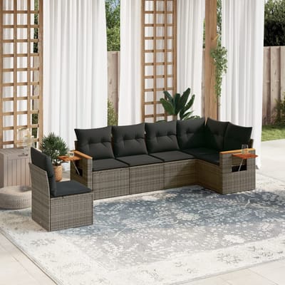 vidaXL - 6-delige - Loungeset - met - kussens - poly - rattan - grijs