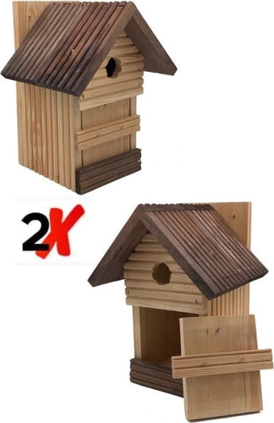 GARDEN SPIRIT - 2x Vogelhuisje Skihut Vlonderhout - 11x13x25 cm