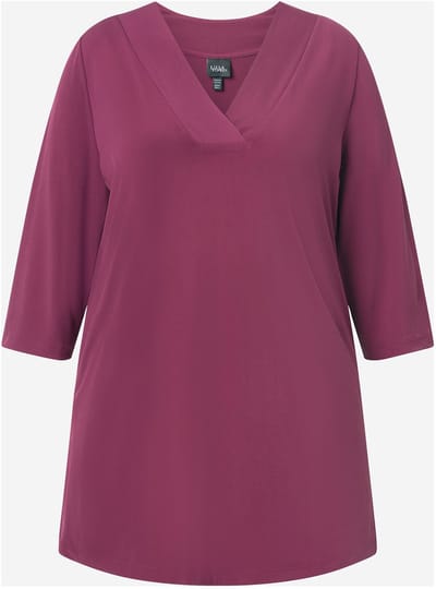 Ulla Popken - Dames - Longshirt A-lijn V-hals 3/4-mouwen - Wijnrood - Maat 58+