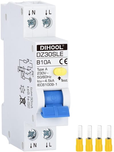 FI LS Circuit Breaker - Aardlekschakelaar Groepenkast - Veiligheid Installaties - Compact 18mm Breed - 10A 30mA - Wit