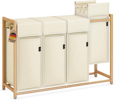 Wasmand 4 Vakken - Was Sorteren - Wasmand Op Wielen - Was Organizer - Wasverzamelaar - Wasgoed Scheiden - Opvouwbaar - Waskamer Accessoire