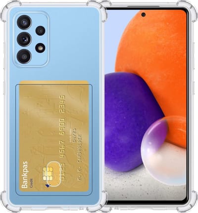 Hoesje - Geschikt voor Samsung Galaxy A72 - Met Pashouder en Kaarthouder - Telefoon Hoes Shockproof - Siliconen Case - Back Cover - Shock Proof - Pasjes Houder - Telefoonhoesjes - Transparant