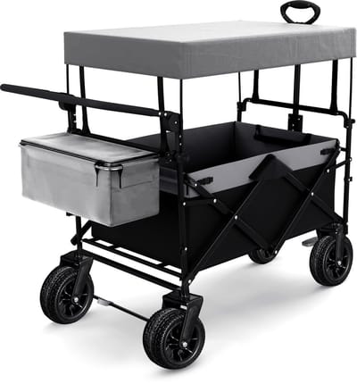Dailygoods- Bolderkar met Dak - Opvouwbare Bolderkar - Transportwagen - Sterk Stalen Frame - Grote All-Terrain Wielen - Verstelbare Trekstang