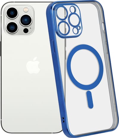 ShieldCase telefoonhoesje geschikt voor Apple iPhone 14 Pro Max hoesje transparant Magneet metal coating - donkerblauw - Backcover case doorzichtig - Shockproof hoesje - Met oplaad ring