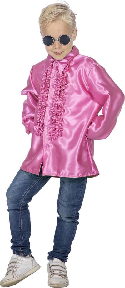 Roze Ruchesblouse Satijn Foute Disco Kind