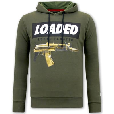 Hoodie Heren Print - Loaded Gun - Groen