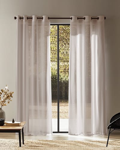 HOOMstyle kant en klaar gordijn met ringen Aura - Vitrage - Voile - Geschikt voor gordijnroede - 140x270cm - Zand / Beige