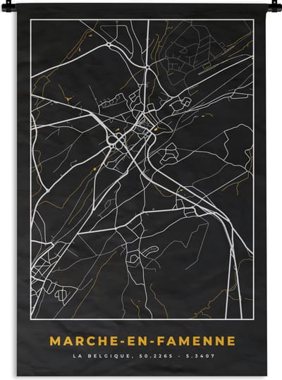 Wandkleed - Wanddoek - Marche-en-Famenne - Kaart - Stadskaart - Goud - Plattegrond - 120x180 cm - Wandtapijt