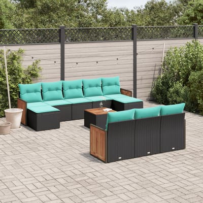 vidaXL - 11-delige - tuinbankset - met - kussens, - zwart - polyrotan