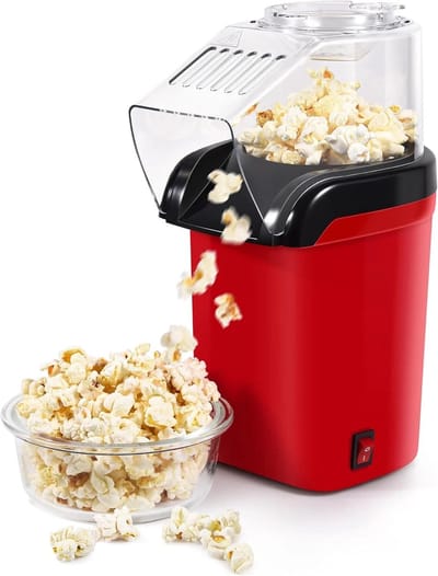 Popcornmachine - Heteluchtpopcornmachine voor huishoudelijk gebruik - Elektrische popcornmachine met ventilator - Mini heteluchtpopcornmachine - Popcornmachine - 1200W - Met maatbeker - Rood