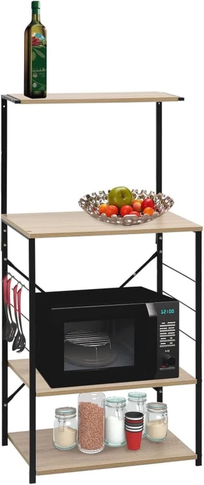 Magnetronkast - Keukenkast Dressoir - Keuken Opbergen - Met Haken - 60x40x123 cm - Zwart Eiken