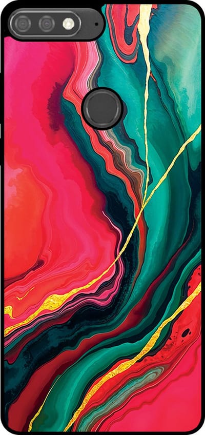 Smartphonica Telefoonhoesje Geschikt voor Huawei Y7 Prime (2018) met Rood Groen Marmer Opdruk - TPU Backcover Case Red Green Marble Design geschikt voor Huawei Y7 (2018)