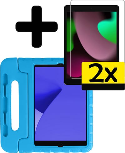 Hoes - Geschikt voor Apple iPad 8 (2020) - 10.2 inch - 8e Generatie - Met 2x Screenprotector - Kinderhoes Shockproof Bumper - Kidsproof Case - Tablet Hoesje - Kinder Cover - Blauw