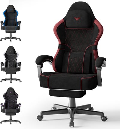 Soontrans-Zwart-Rood-Gaming Stoel-met Inklapbare Voetensteun-Gamestoel Verstelbaar Rugleuning-Ergonomische Gaming Chair-als Bureaustoel-Uitgerust Met Hoofdsteun en Lendensteun-Geborsteld Fluweel-Computerstoel Gaming-Voor Volwassenen en Jongeren