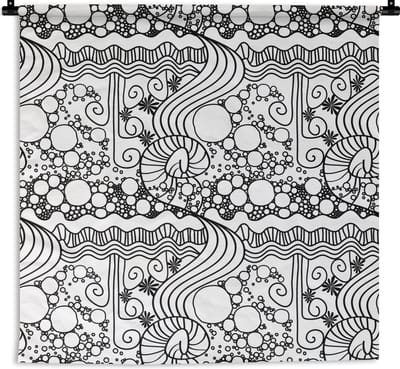 Wandkleed - Wanddoek - Patronen - Abstract - Line Art - Zwart Wit - 180x180 cm - Wandtapijt