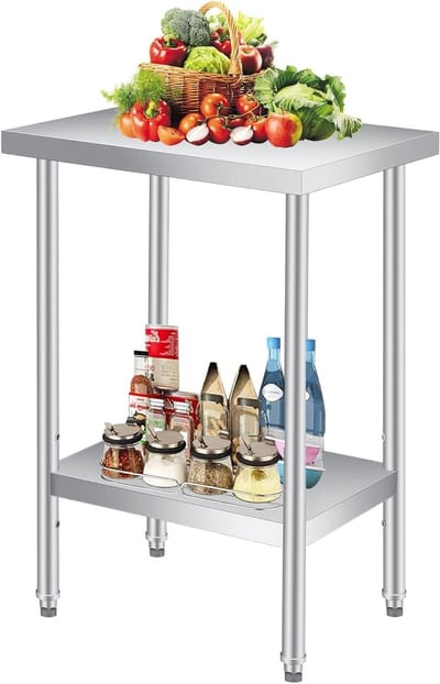 Roestvrijstalen Werktafel - Metalen Tafel - Keuken Organisatie - Verstelbare Onderplank - 60x60 cm - Zilverkleurig