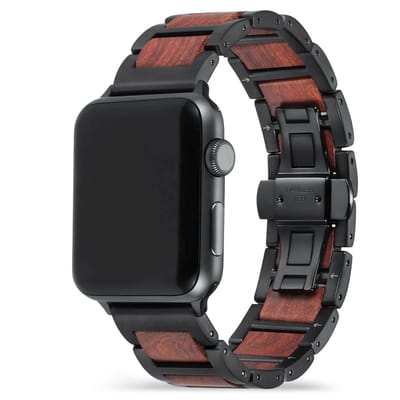 Apple Watch-bandje - rood sandelhout en zwart staal 38-41 mm