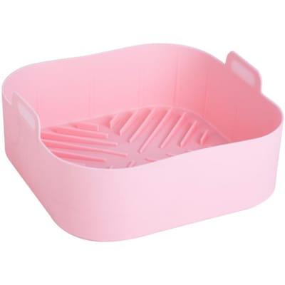21CM Siliconen Air Friteuse Pot Lade BBQ Barbecue Pad Plaat Airfryer Oven Bakvorm Pot Voedsel Veilig Herbruikbare Vierkante Lucht Friteuse Pan pink