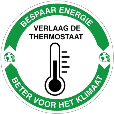 Verlaag de thermostaat energie besparen sticker | 10 cm