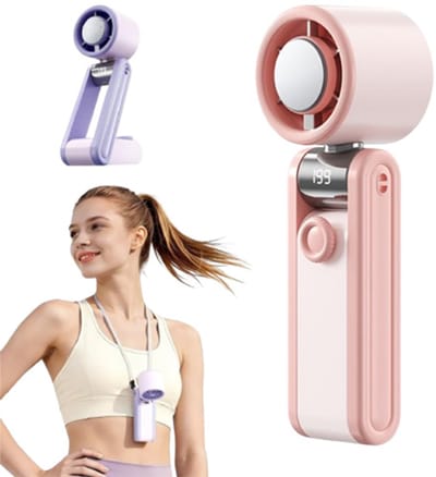 3-in-1 Miniventilator – Handheld ventilator - USB ventilator - Nekventilator - IJskoude koelfunctie – 199 Snelheidsinstellingen – 3600mAh Accu – Draagbare ventilator voor reizen, thuis & op kantoor – 5,8 x 5,1 x 18,2 cm – Roze