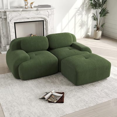 Pugsdrly Hoekbank 82'' van zacht corduroy, modulair combineerbaar met gebogen armleuningen, zonder montage, zeer elastische schuimvulling voor woonkamer, ontspanningsruimtes en slaapkamer, Green